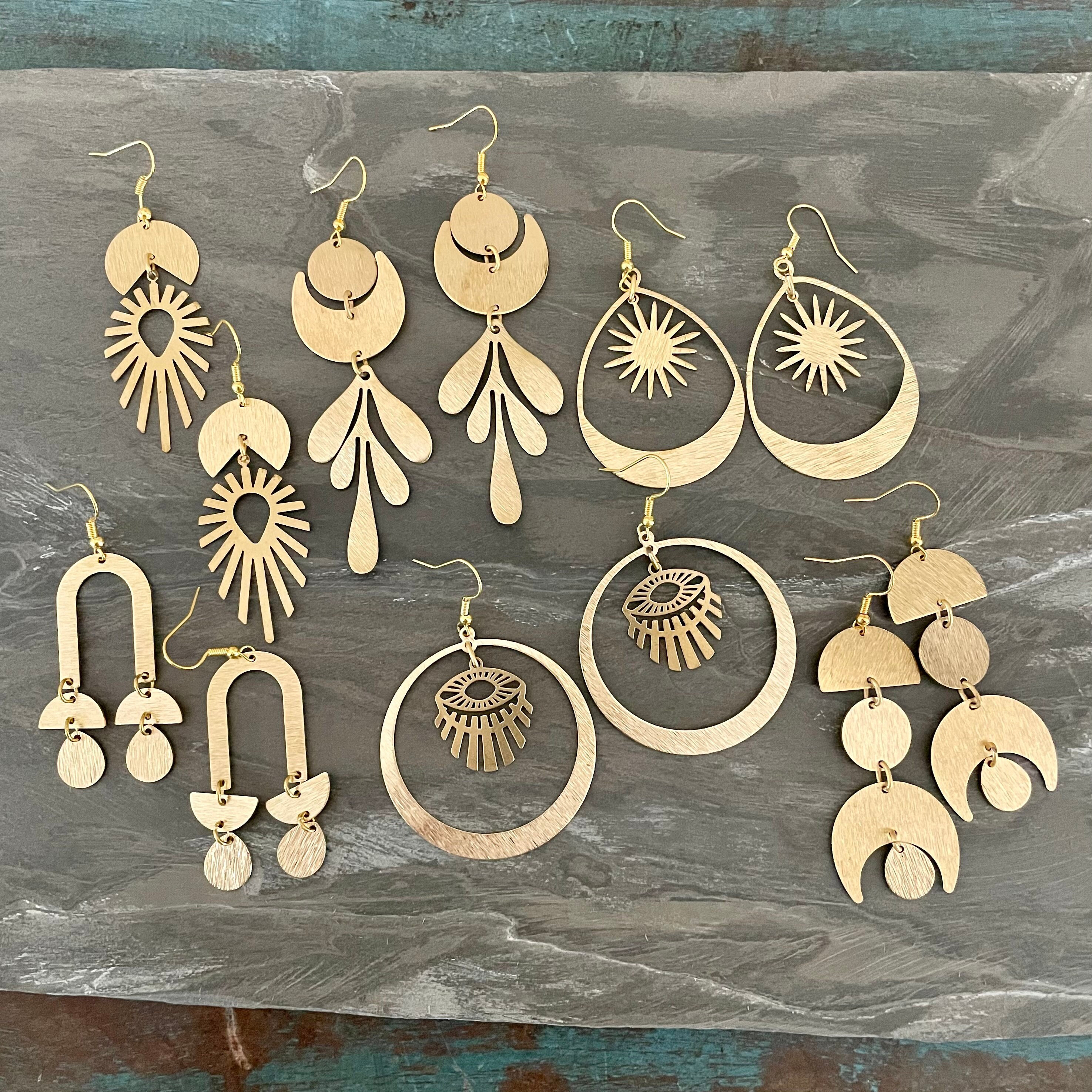 Bohemian Earrings Set,Brass Charms, Raw Brass Earring Findings. Earring  Finds. Wholesale earring findings for jewelry making parts. S34