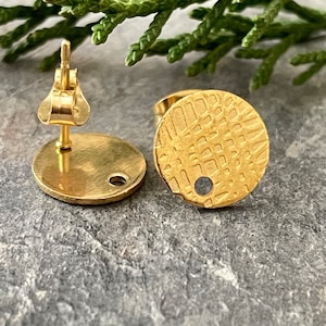 Hammered Gold Plated Brass Earring Studs: Circle Earring Posts