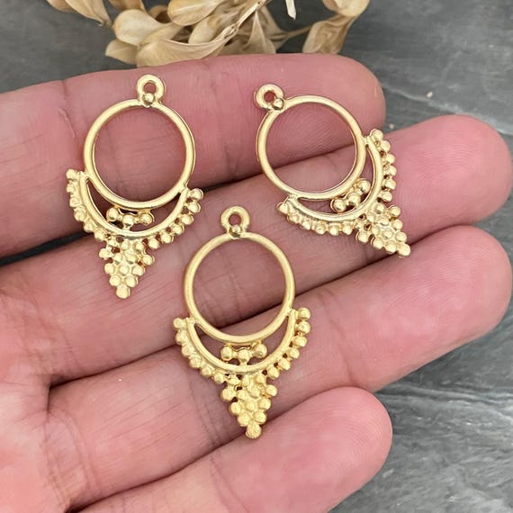 Earring Findings: Matte Gold Brass Jewelry Parts (Handmade Craft Supplies) - 1045