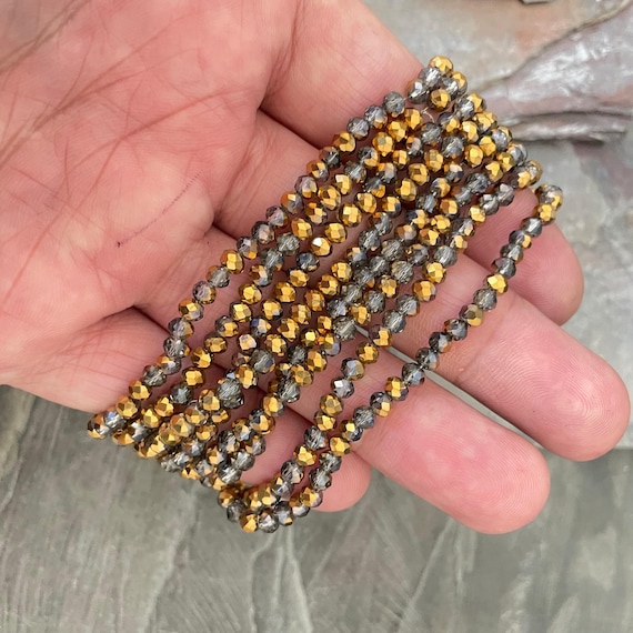 Electroplated Glass Beads - Half Gold Plated Faceted Rondelle Strands - 5332