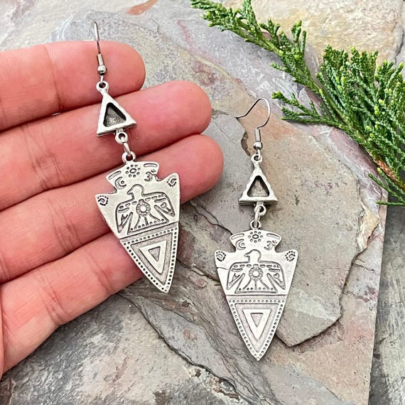 Boho Chic Statement Earrings - Silver Tribal Bohemian Jewelry. 5479