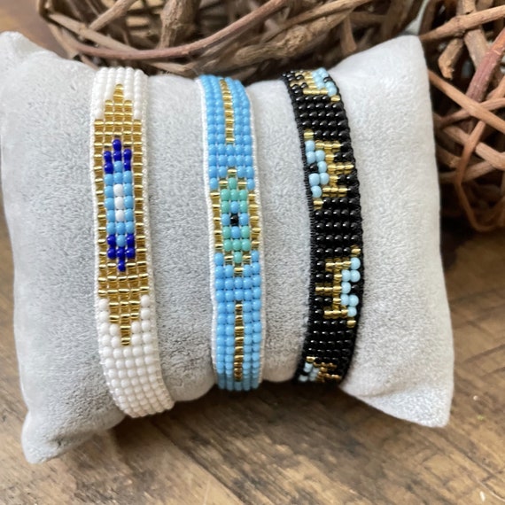 Glass Bead Woven Braided Bracelets - Beaded Miyuki Evil Eye Bracelet for women.Set of 3 Bracelets  - 5346