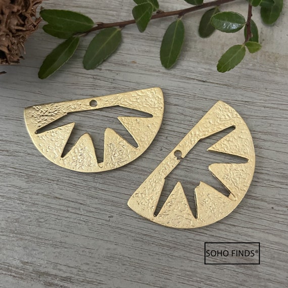 Matte Gold Plated Earring Parts - Bohemian Brass Earring Findings. 2 PCS -1147