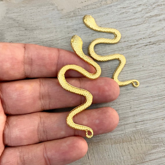 Gold Snake Earring Findings - Matte Gold Plated Earring Parts - Bohemian Brass Earring Findings. 2PCS. 1006