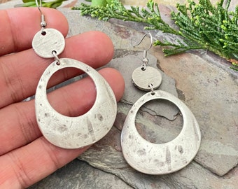 Hippie Boho Dangle Earrings - Big Silver Bohemian Statement