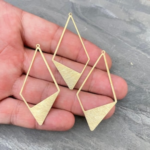 Textured Raw Brass Rhombus Charms: Earring Pendants (56x27x0.82mm) - 3029