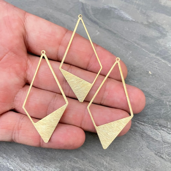 Textured Raw Brass Rhombus Charms: Earring Pendants (56x27x0.82mm) - 3082