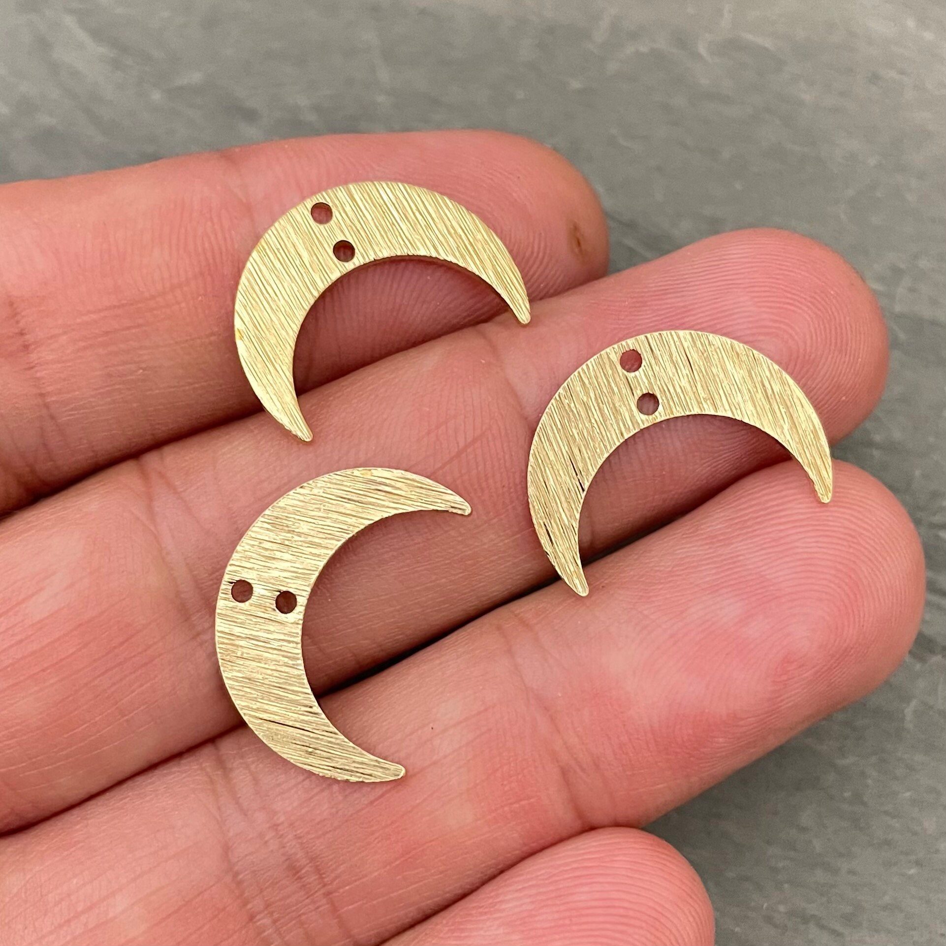 Brass Textured Crescent Earring Charms Raw Brass Moon Pendant