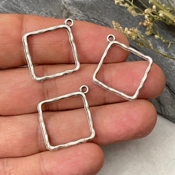 Silver Plated Square Earring Charms: Bohemian Jewelry Making Supplies