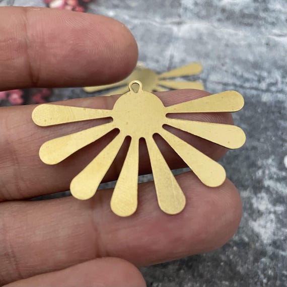 Raw Brass Sun Earring Charms: Jewelry Making Findings (44x29.5mm) - 3061