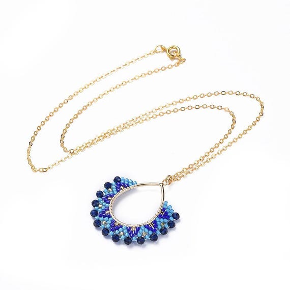 Blue Teardrop Japanese Seed Beads Pendant Necklace - 18 inch (45.8cm) - 5495