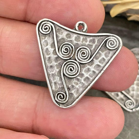 Antique Silver Triangle Earring Charms: Laser Cut Jewelry Supplies - 8156