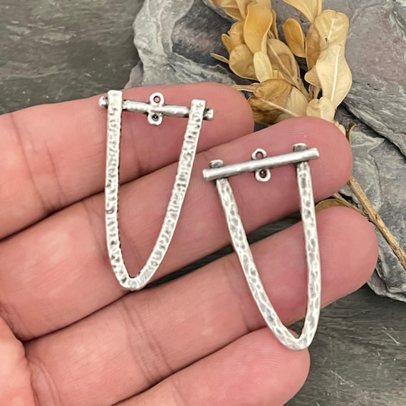 Antique Silver U-Shape Earring Charms: Geometric Brass Jewelry Supplies (38x23mm) - 8232