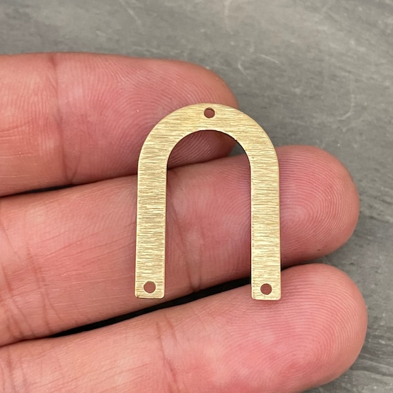 Brass Textured U Charms - Textured U Shaped Raw Brass Pendant - Brass Connectors With 3 Holes  - 3074