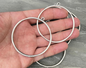 Pendientes de aro Seaview Circles - Pendientes de aro chapados en plata antigua - Componentes para pendientes circulares - 8105