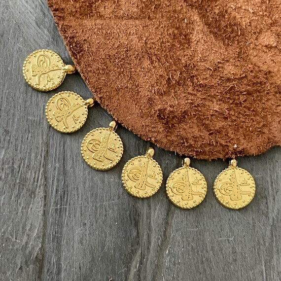Circle Coin Earring Findings: Matte Gold Brass, Boho Style 1016