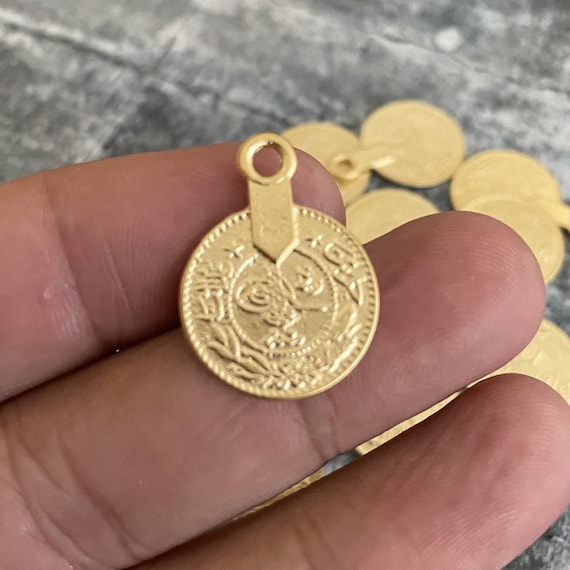 Matte Gold Plated Brass Coin Charms: Bohemian Earring Findings (12 PCS) - 1108