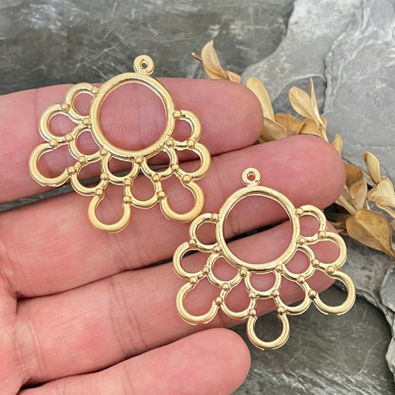 Gold Leaf Charms. Matte Gold Plated Earring Parts.Bohemian Brass Earring Findings. - 1005