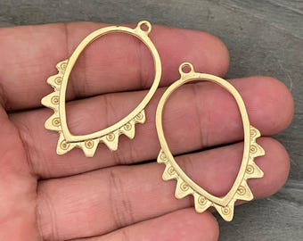 Bohemian Brass Earring Charms: Matte Gold Plated Drop Pendants.1127