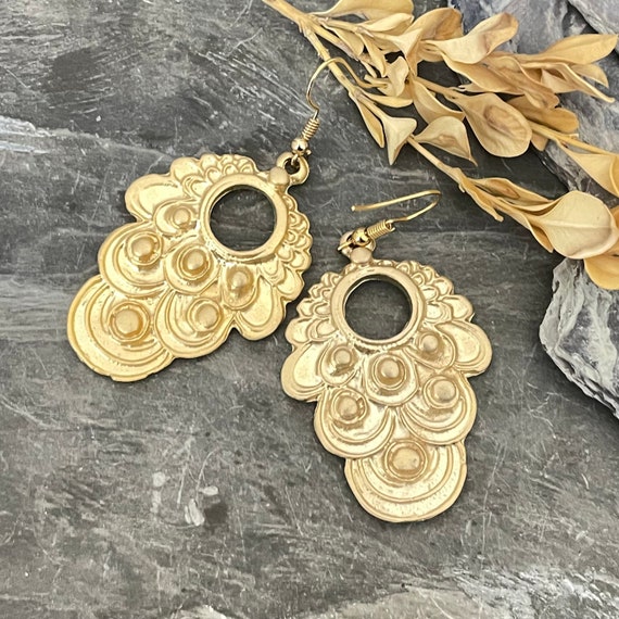 Handmade Gold Brass Bohemian Earrings | Unique Statement Jewelry | Lightweight Ethnic Accessories | Vintage-Inspired Boho Chic - 5356