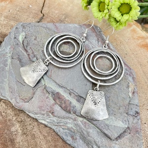 Chunky Boho Silver Earrings - Long Bohemian Statement Jewelry