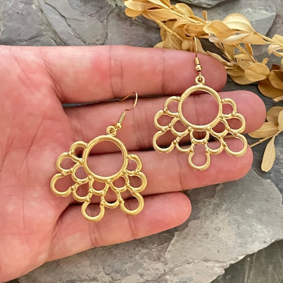 Bohemian Gold Plated Drop Earrings, Boho Style- 5334