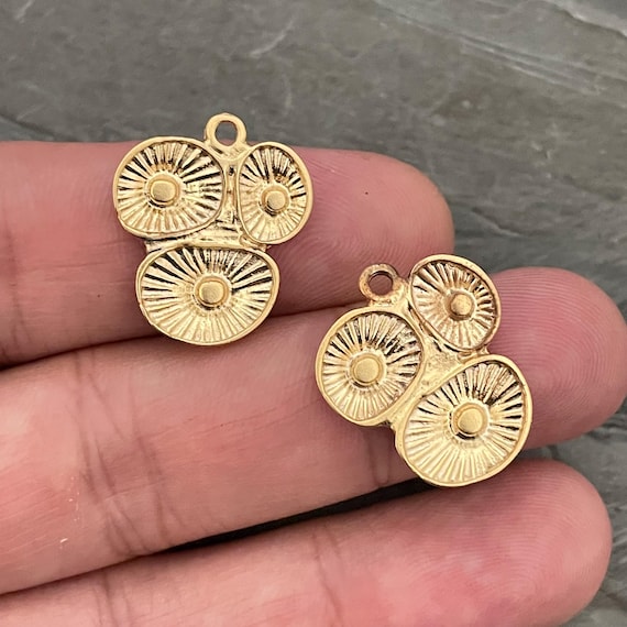 Matte Gold Plated Drop Charms: Bohemian Earring Findings (22 mm) - 1033