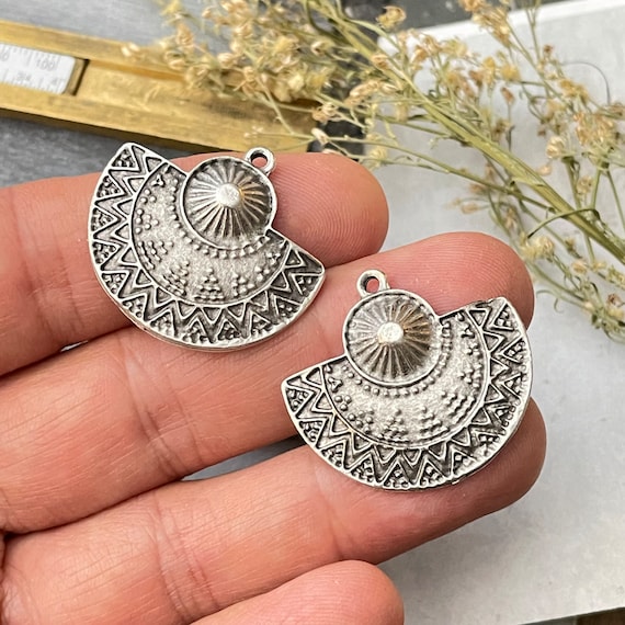 Brass Bohemian Earring Charms Findings for Jewelry Set Supply Making. Silver Plated Jewelry Designs for Jewelry making.2 Pieces- 8187