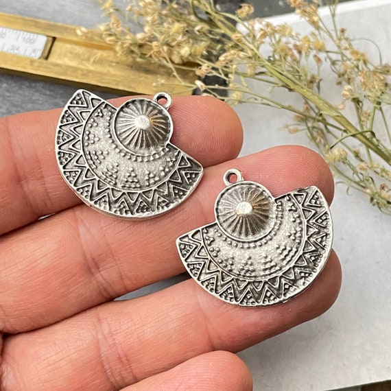 Brass Bohemian Earring Charms Findings for Jewelry Set Supply Making. Silver Plated Jewelry Designs for Jewelry making.2 Pieces- 8187