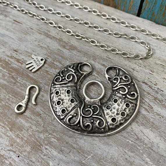 Antique Silver Plated Brass Bohemian Necklace Pendant - 7010