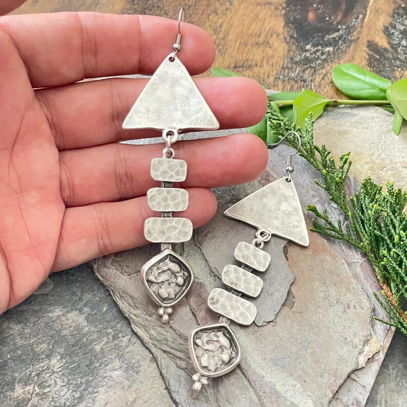 Bohemian Statement Chandelier Earrings - Silver Boho Chic Jewelry. 5005 image 8