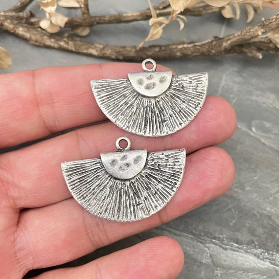 Antique Silver Plated Bohemian Earring Charms: Jewelry Making Findings (2 Pieces)