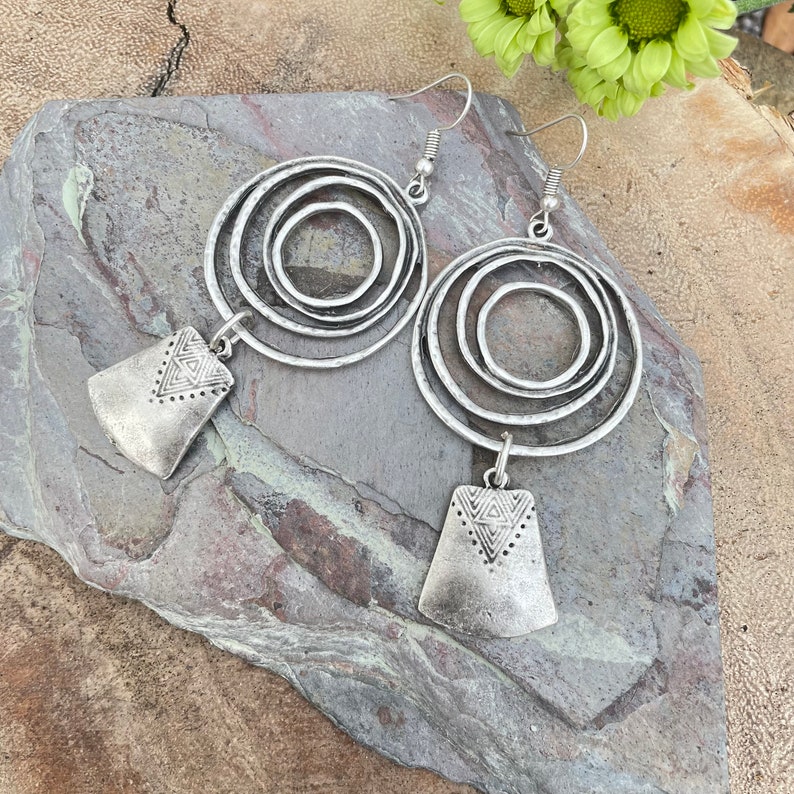 Bohemian Silver Chandelier Earrings - Statement Boho Jewelry