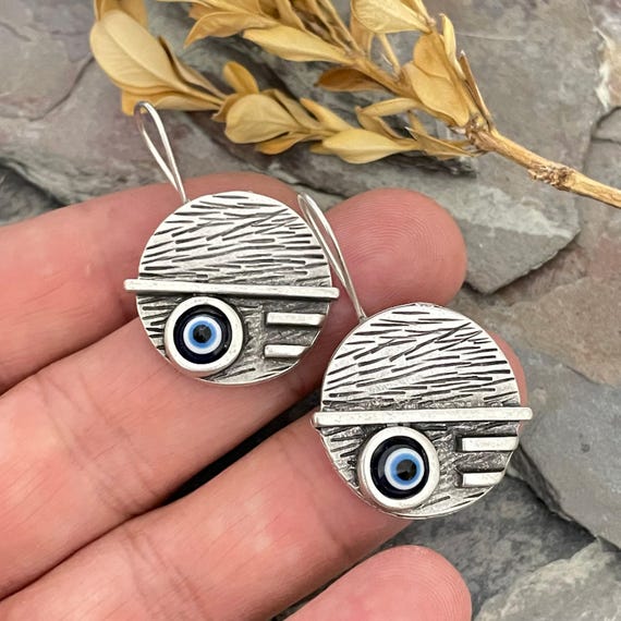 Sterling Silver Plated Evil Eye Earrings: Minimalist Protection Jewelry