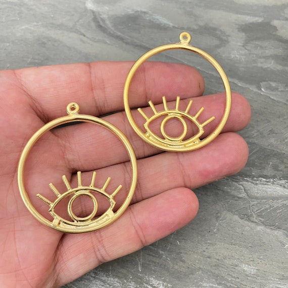 Matte Gold Geometric Pendant Charm with Round Eye Shape - DIY Earring Parts & Jewelry Findings. 1095