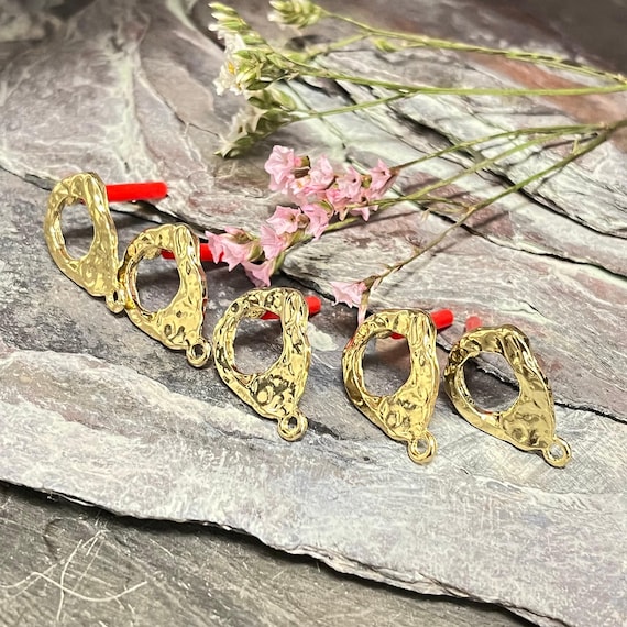 Gold Plated Brass Circle Earring Studs: Jewelry Making Charms - 5353