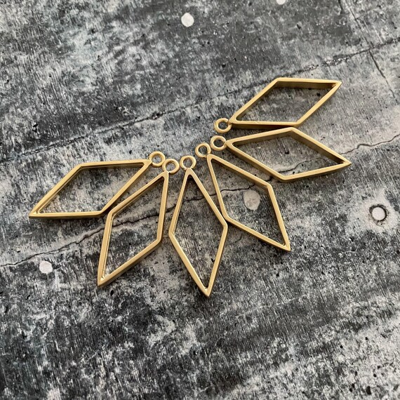 Matte Gold Brass Diamond Charms: Earring Making Supplies (37x15 mm) - 1011