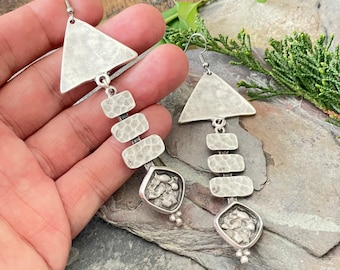 Bohemian Statement Chandelier Earrings - Silver Boho Chic Jewelry. 5005