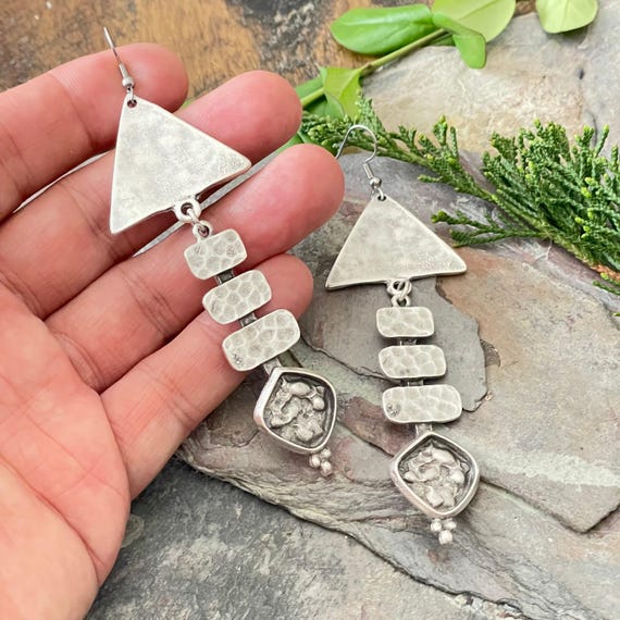 Bohemian Statement Chandelier Earrings - Silver Boho Chic Jewelry. 5005