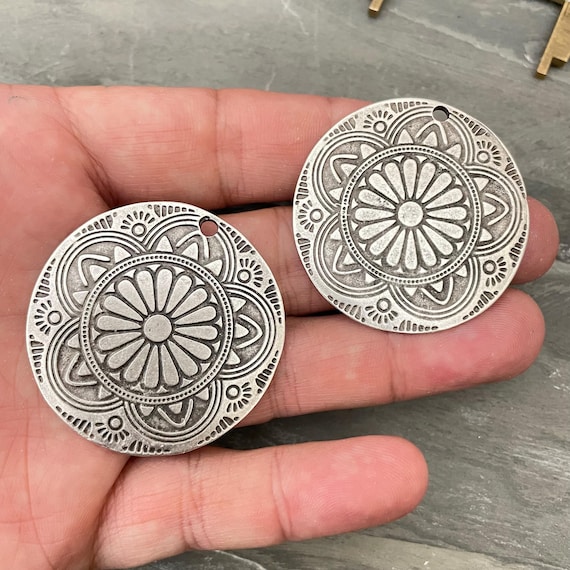 Antique Silver Plated Pewter Earring Findings: Floral Charms