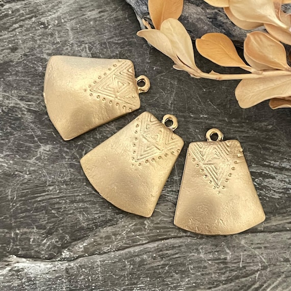 Matte Gold Plated Drop Charms - Bohemian Brass Earring Findings (3 Pieces) -1151