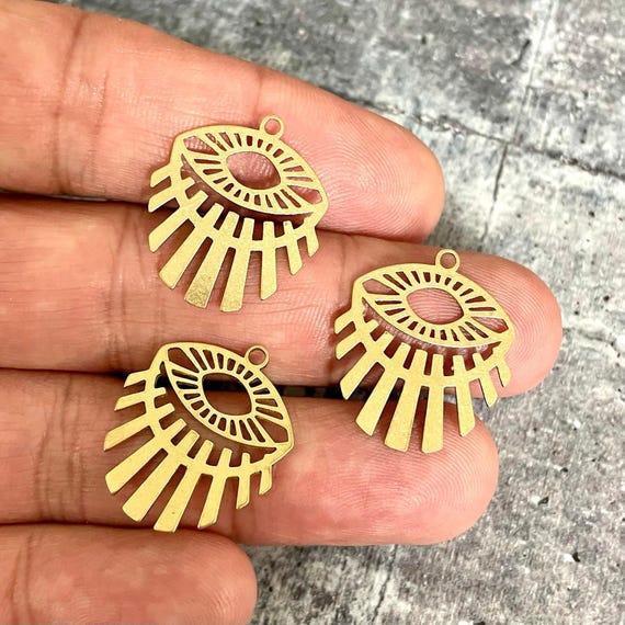 Raw Brass Eye Earring Charms: Geometric Jewelry Findings (23.83mm) - 3131