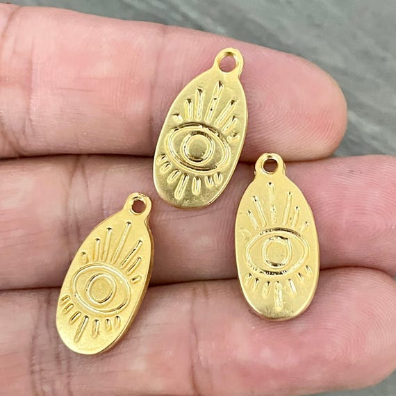 Earring Findings: Oval Eye Charms Matte Gold - Brass Jewelry  1009