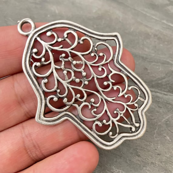 Antique Silver Plated Brass Bohemian Necklace Pendant - 7026