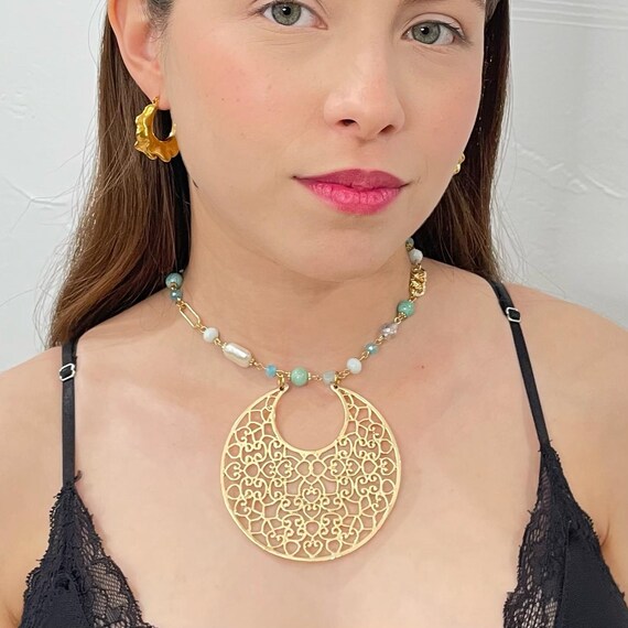 Golden Coin Bohemian Necklace - Tribal Silver Jewelry for Women - 5396