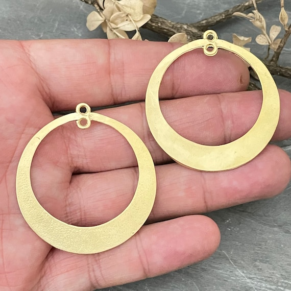 Gold Circle Charms. Matte Gold Plated Earring Parts.Bohemian Brass Earring Findings. (48x1mm) - 1024