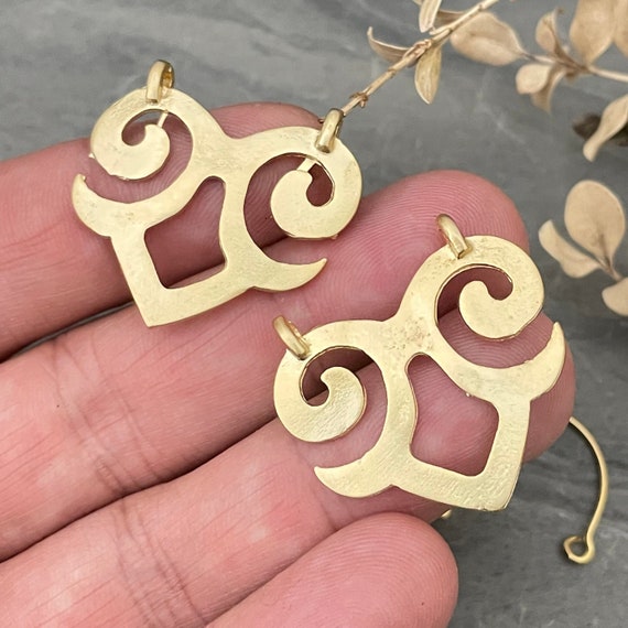 Gold Bandeau Charms with Ear Hooks. Matte Gold Plated Earring Parts.Bohemian Brass Earring Findings. 2 Pieces (33x26x1mm) - 1061