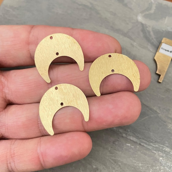Moon Phase Pendants: Raw Brass, Textured Half Moons - Vintage Style