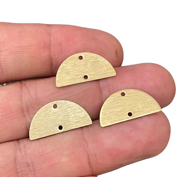 Brass Textured Half Round Charms - Textured Semicircle Shaped - Raw Brass Connector With 2 Holes - 3092