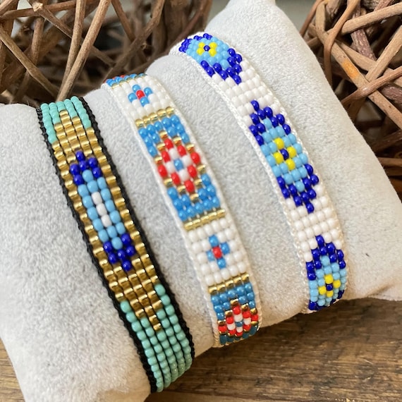 Miyuki Seed Bead Bracelet Set: Woven Evil Eye Bracelets - 5358